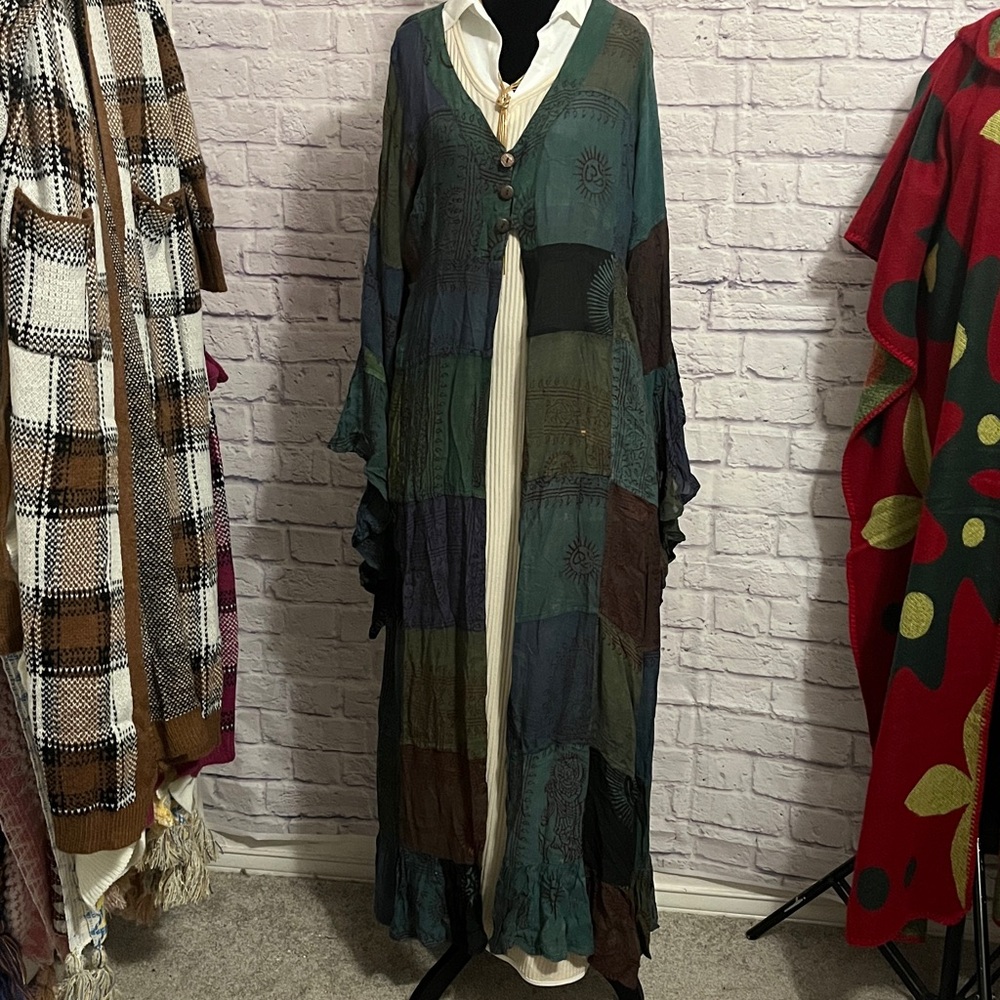 0906. Patchwork Multicolor Long Kimono - Picture 2 of 9